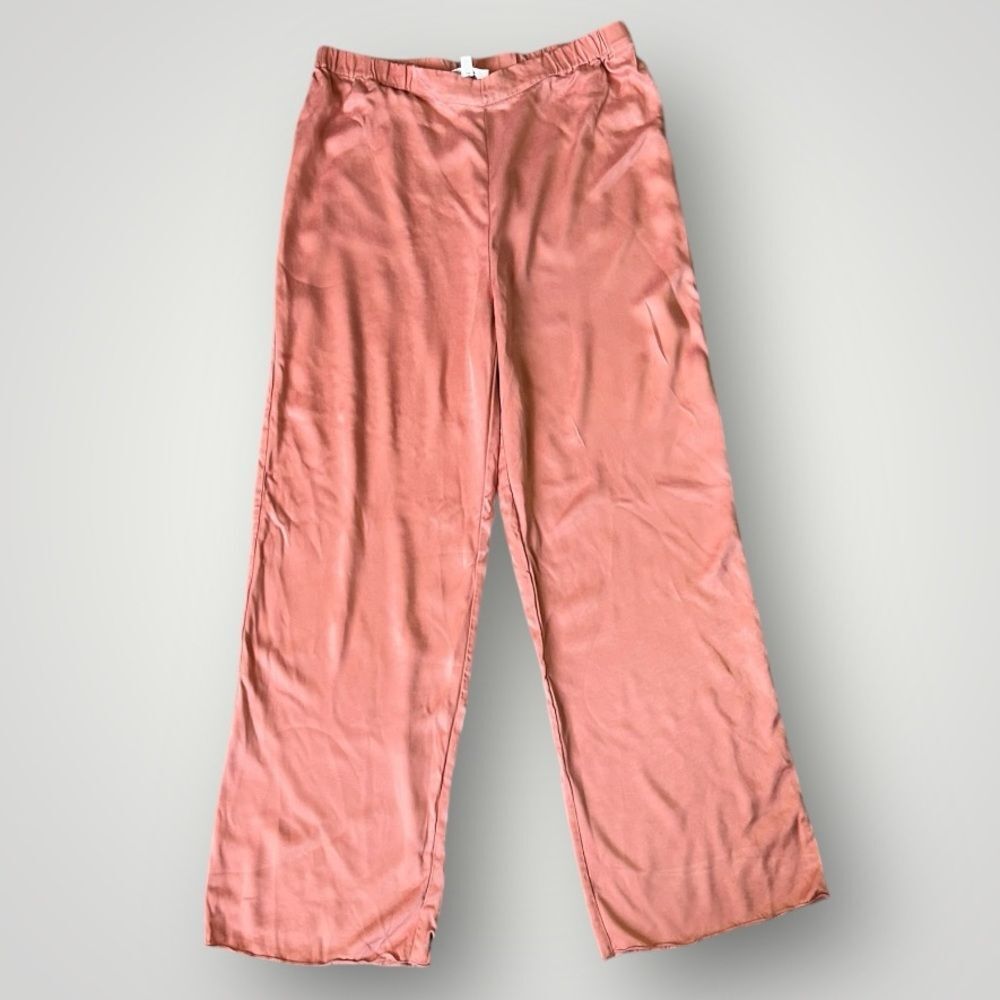 Chic Coral Satin Wide Leg Trousers